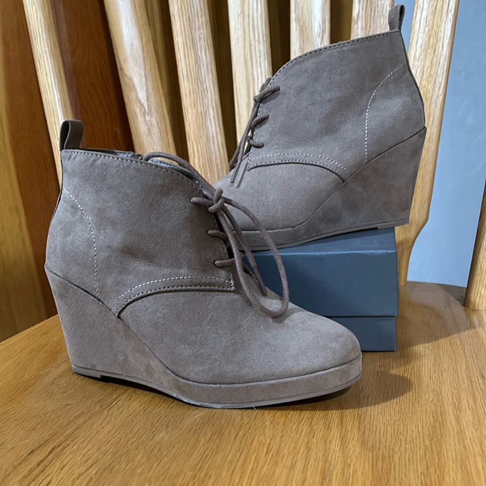 Womens light brown suede booties.  Size 7